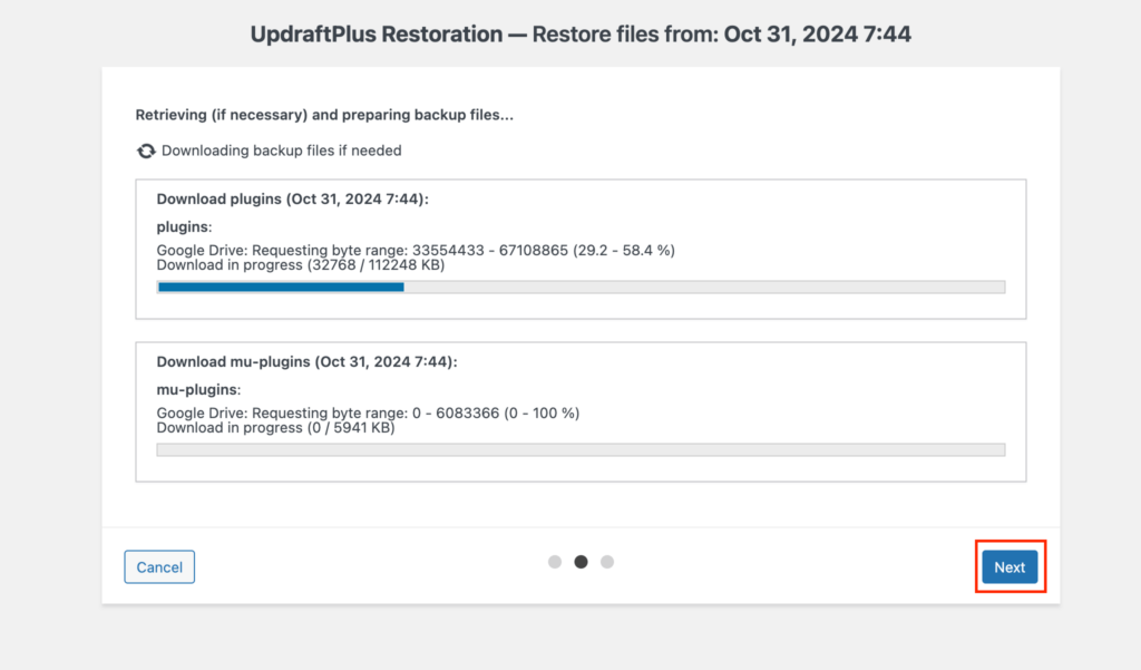 Restoration Process - Downloading the backup from Remote Storage